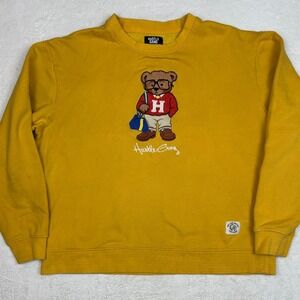 Hustle Gang Mens 3X Mustard Yellow Collegiate Bear Graphic Crewneck Sweatshirt